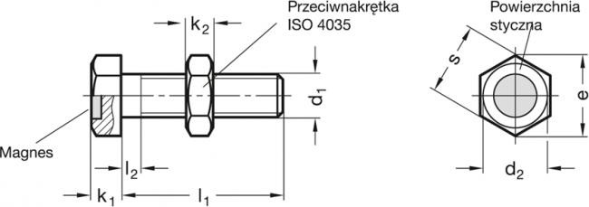Śruba zderzakowa GN 251.6-M12-40-ND - z magnesem - rysunek techniczny