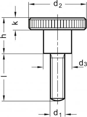 Śruba radełkowana DIN 464-M8-16 - stal - rysunek techniczny