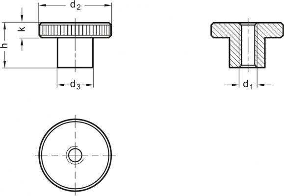 Nakrętki radełkowane DIN 466-NI - rysunek techniczny