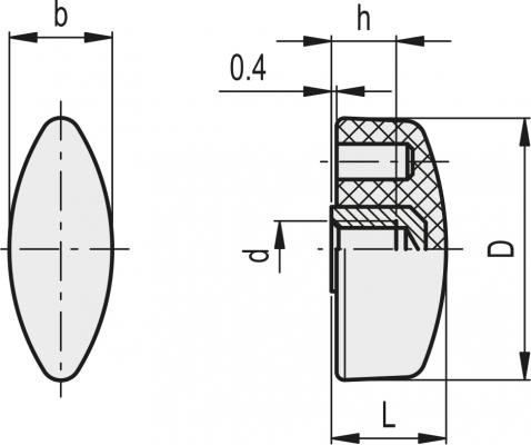 Nakrętka motylkowa CT.476/40 B-M6 - wtopka mosiężna, otwór gwintowany, nieprzelotowy - rysunek techniczny