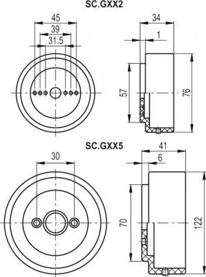 Obejmy wskaźników SC.GXX5 - pod wskaźnik obrotów, technopolimer - rysunek techniczny