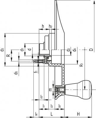 Koło ręczne pod wskaźnik obrotów EWW.240-PXX2+IEL-A20-C0 - technopolimer - rysunek techniczny