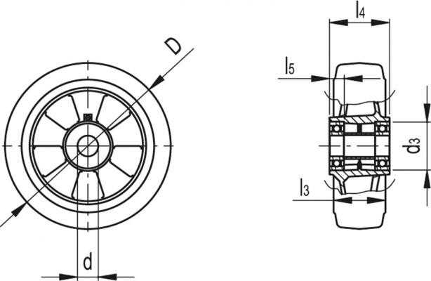 Koła z nalewanym wieńcem gumowym RE.G2 - rysunek techniczny