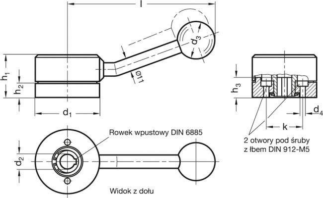Dźwignia pozycjonująca GN 215-60-K16-B - rysunek techniczny