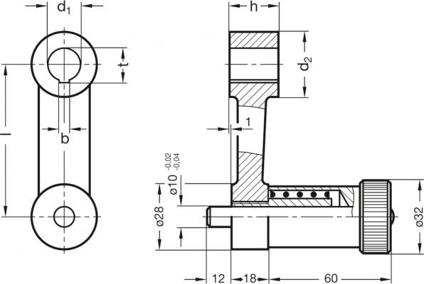 Korba z mechanizmem pozycjonującym GN 558-75-B16 - Żeliwo - rysunek techniczny
