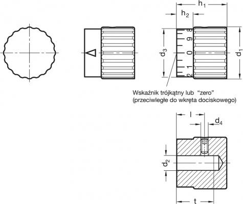 Radełkowane pokrętło sterujące ze stali nierdzewnej GN 436.1-28-B6-A-MT - - rysunek techniczny