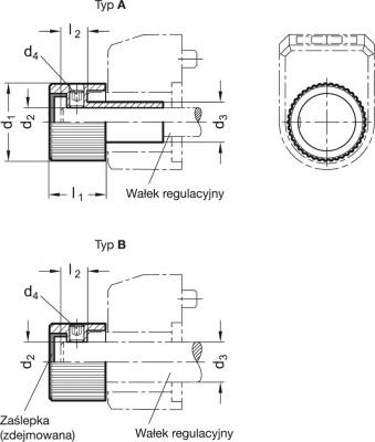 Pokrętło sterujące GN 957-27-B12-A - dla wskaźników położenia - rysunek techniczny