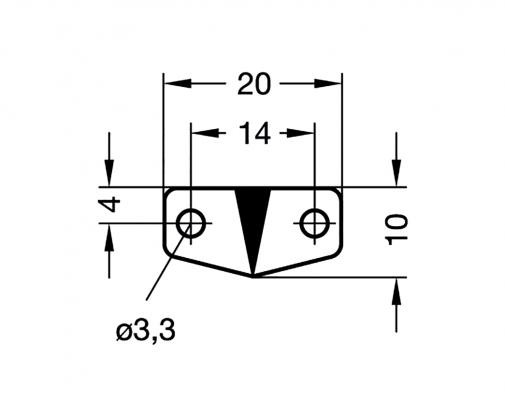 Wskaźnik do liniałów GN 711.2 GN 711.3-AL-1 - przykręcane, otwory montażowe O 3.3 - rysunek techniczny