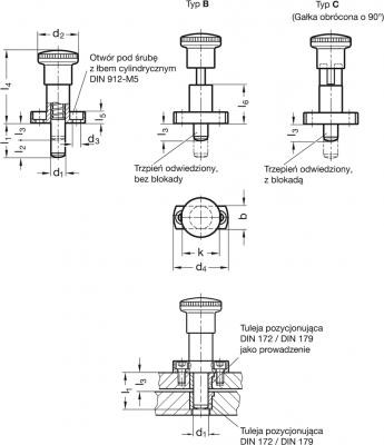 Trzpień ustalający GN 817.3-10-32-C - do precyzyjnego pozycjonowania - rysunek techniczny