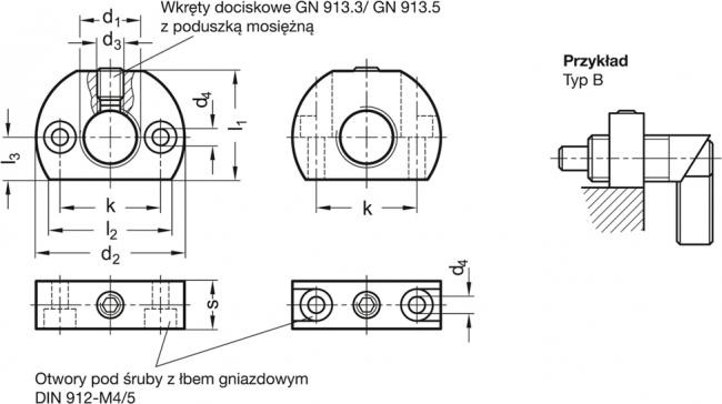 Oprawka montażowa GN 612.1-M12x1,5-B -  stal - rysunek techniczny