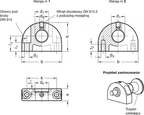 Oprawka montażowa GN 412.1-47-M20x1,5-2 - do montażu trzpieni ustalających - rysunek techniczny