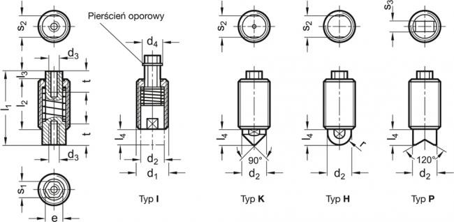 Element sprężynujący GN 513-M16x1,5-K-2 - rysunek techniczny