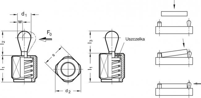 Docisk boczny GN 713-10-100-18-SB - z otworem gwintowanym - rysunek techniczny
