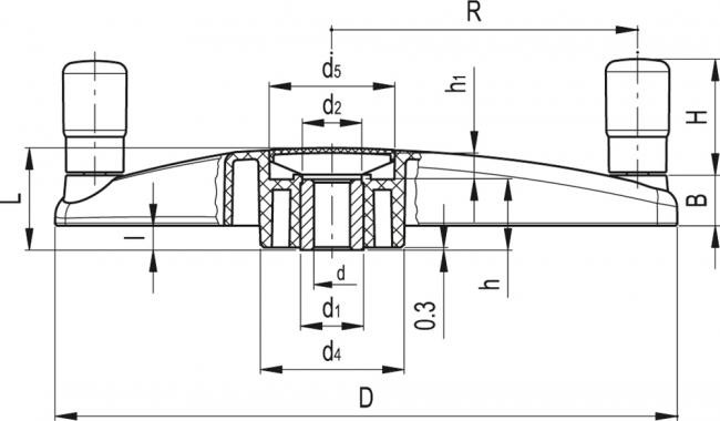 Kołowrot ETK.400+I.631 A-20-C2 - technopolimer pomarańczowy - rysunek techniczny