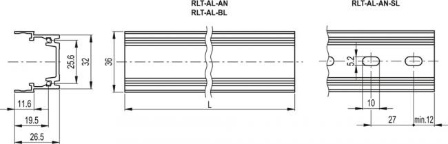 Profil do systemu ELEROLL RLT-AL-2970-AN-SL - aluminium - rysunek techniczny
