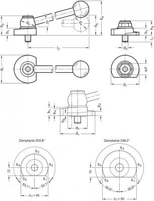 Śruby dociskowe GN 918.1-40-KV-R - odpychanie osiowe - rysunek techniczny