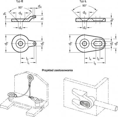 Podkładki ustalające ze stali nierdzewnej GN 2344 - rysunek techniczny