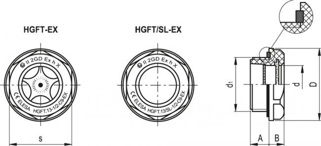 Wskaźniki poziomu HGFT-EX - rysunek techniczny