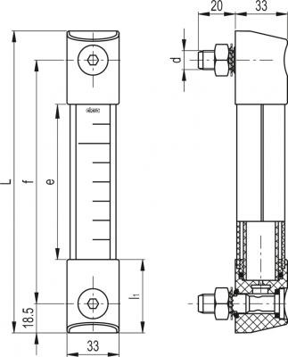 Kolumnowe wskaźniki poziomu z lub bez osłony (patent Elesa) HCK. - rysunek techniczny