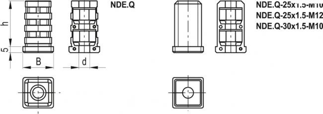 Wkładka rozprężna do profili kwadratowych NDE.Q-25x1.5-M12 - technopolimer - rysunek techniczny