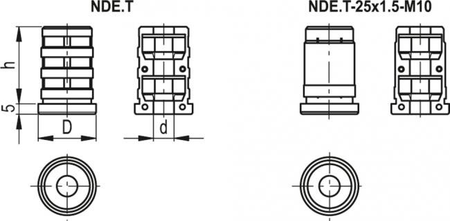 Wkładka rozprężna do profili okrągłych NDE.T-35x1.5-M10 - technopolimer - rysunek techniczny