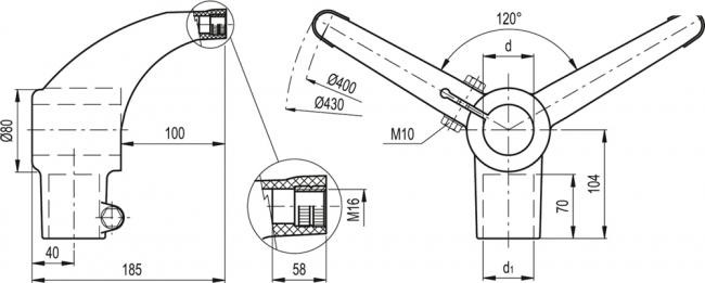 Dwunóg BAG2-120-60-42-A - technopolimer - rysunek techniczny