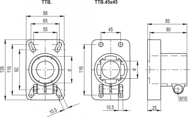 Łącznik TTB.45x45-A - technopolimer - rysunek techniczny