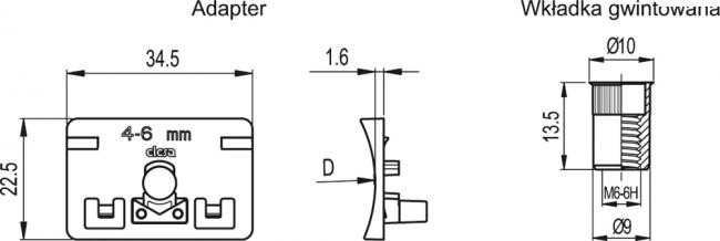 Uchwyt osłon stałych PC.35-6-12 - technopolimer - rysunek techniczny