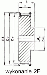 Koło zębate 28 XH 400/2F do pasa szerokości XH400 (22,225mm) - rysunek techniczny