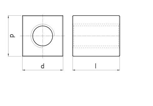 Nakrętka trapezowa lewa czworokątna stalowa CQA 14X4L - rysunek techniczny