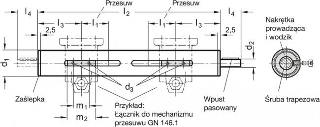 Mechanizm przesuwu GN 292-50-350-RL2-SCR - rysunek techniczny