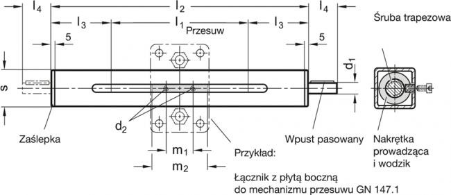 Mechanizm przesuwu kwadratowy GN 291.1-40-270-R1-SCR - rysunek techniczny