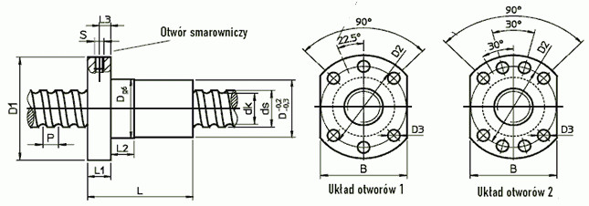 Nakrętka HIWIN R16-10K3-FSC do śruby kulowej 16x10 - rysunek techniczny